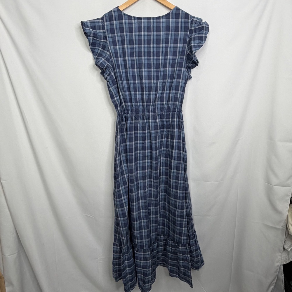 Market & Spruce Laysee Maxi Dress Blue Plaid Ruffle V-Neck Size L NWT - Picture 6 of 8